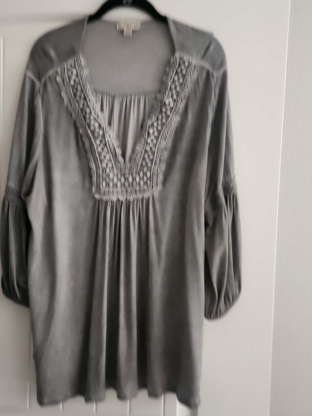 live and let live Gray Embroidered V-Neck Tunic Top